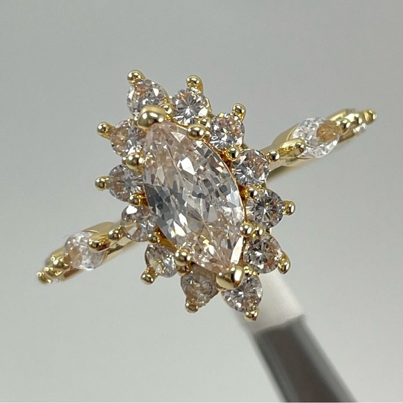 Rings Engagement Women’s Jewelry Marquise Cut Halo Diamond CZ Gold Tone Plated